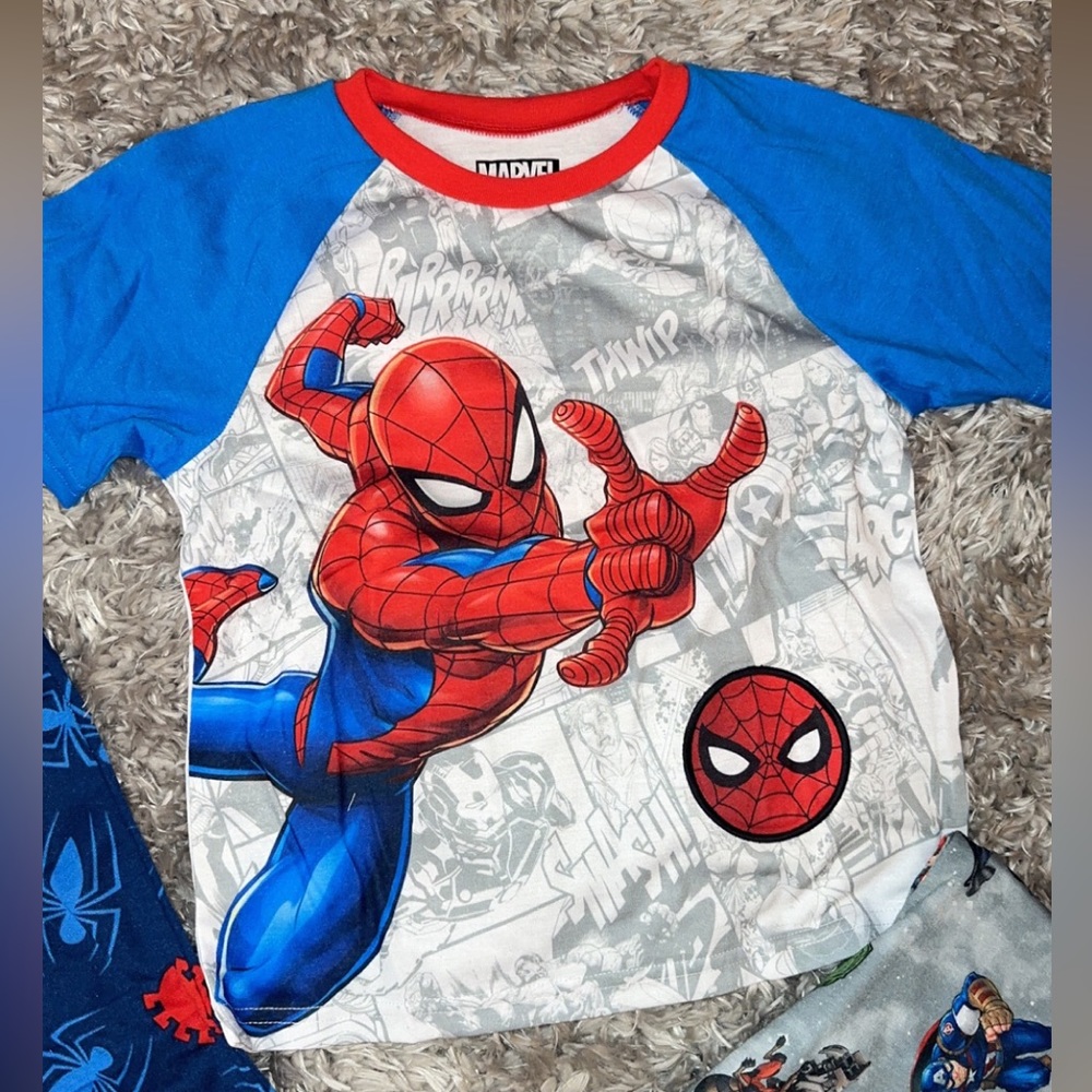 3 piece pjs marvel shorts shirt and pants size 8 - Picture 5 of 10